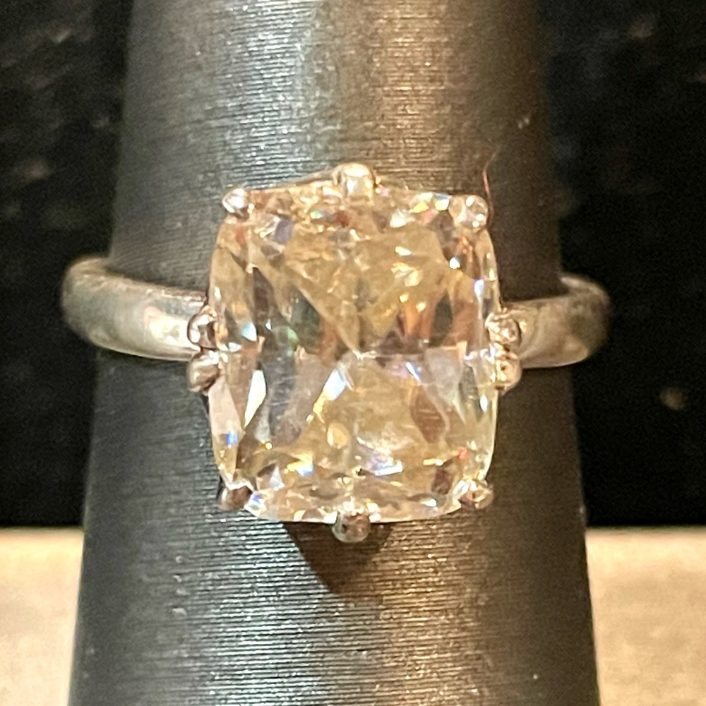 Genuine 7.00 CTs Off White Diamond Ring Cushion Cut 925 Silver